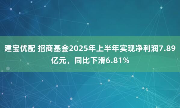 建宝优配 招商基金2025年上半年实现净利润7.89亿元，同比下滑6.81%