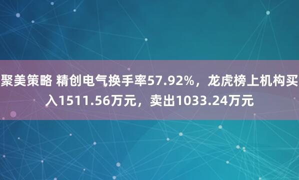 聚美策略 精创电气换手率57.92%，龙虎榜上机构买入1511.56万元，卖出1033.24万元