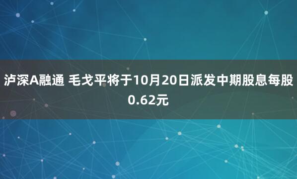 泸深A融通 毛戈平将于10月20日派发中期股息每股0.62元